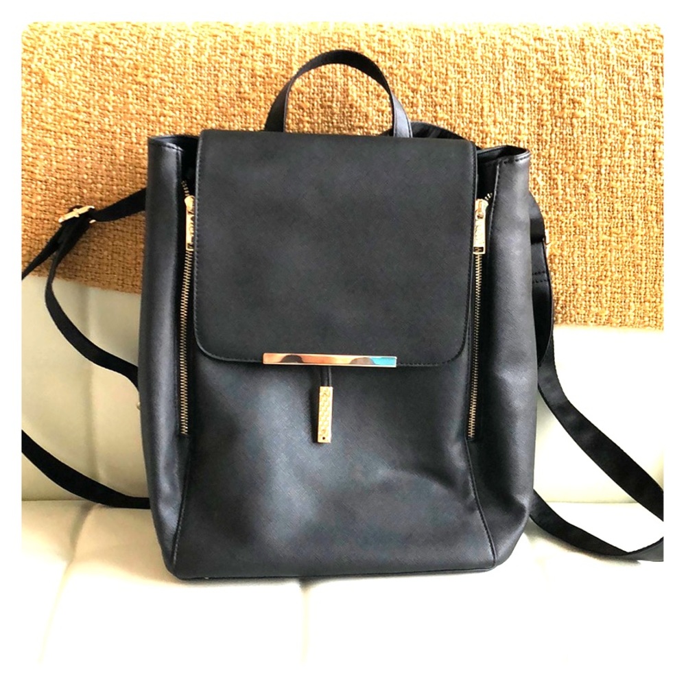 COOFIT Black Faux Leather Backpack - Gold Tones